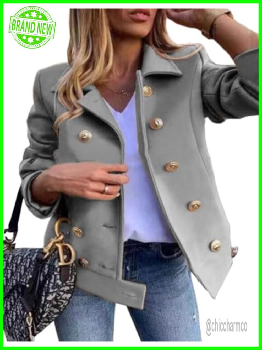 Wool Blend Cropped Peacoat Double Breasted Notch Lapel Women's Blazer